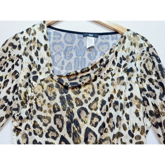 JBS Women's Ruched Top Stretch Size Large Multicolor Leopard Print Long Sleeve - Picture 4 of 11